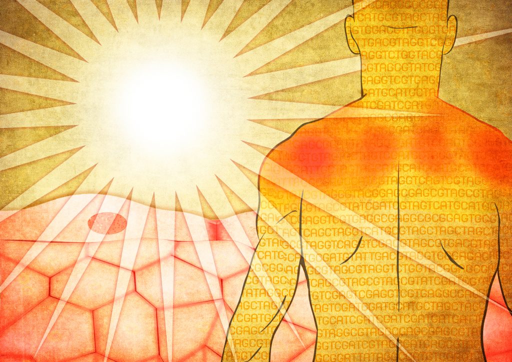 Drawing of a man in a dried desert staring in the direction of the sun